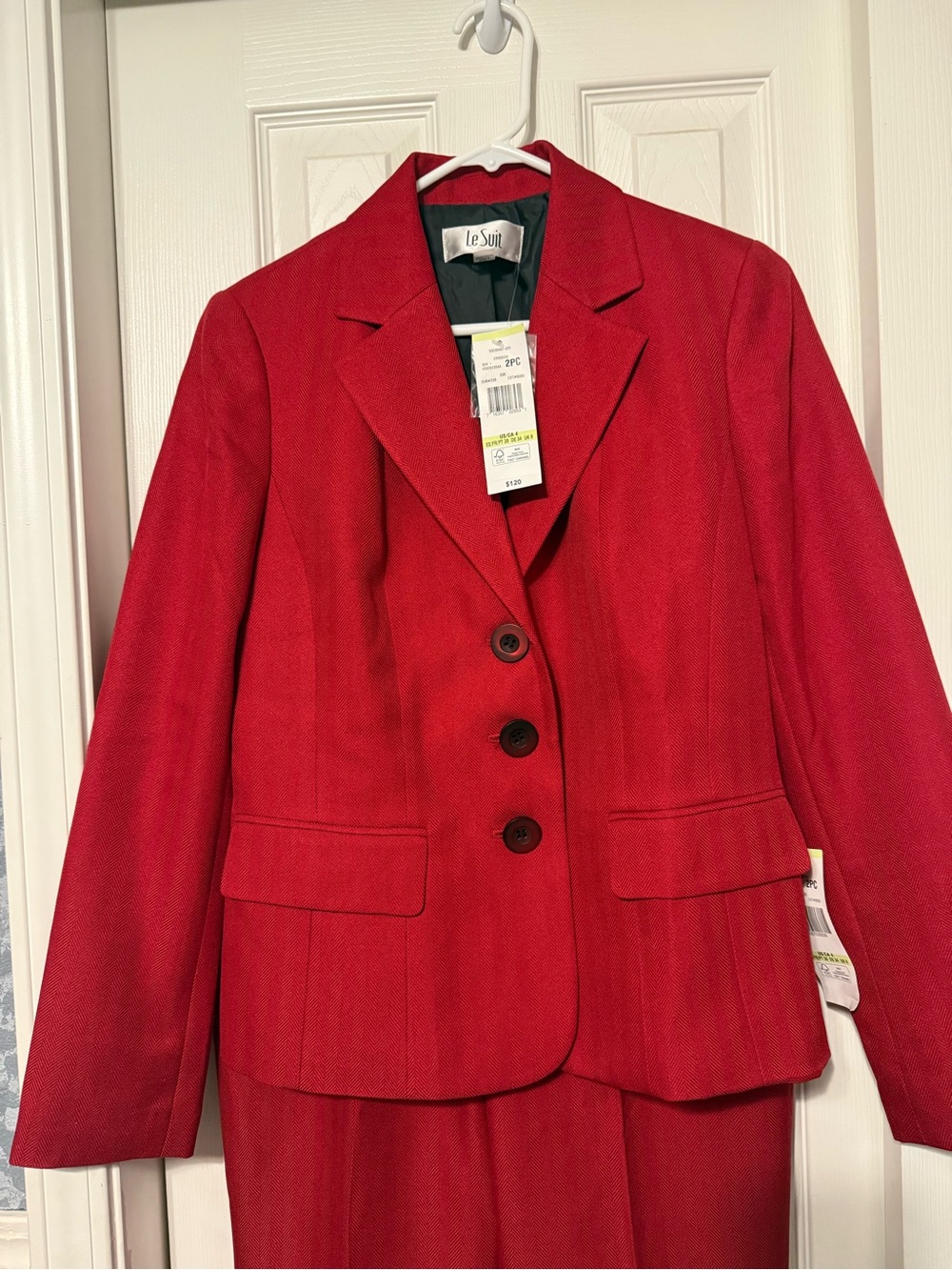 Le Suit Red Tailored Women's Pant Suit - Blazer & Straight Trousers - Picture 2 of 9